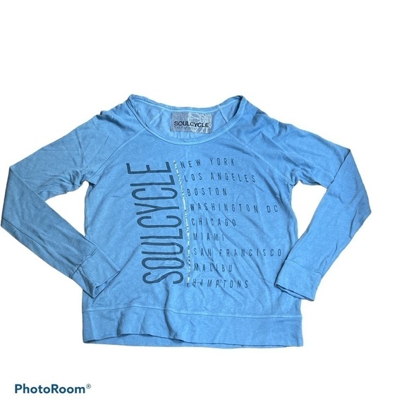 SOUL CYCLE find your soul long sleeve light blue graphic t-shirt size xs - Picture 1 of 5